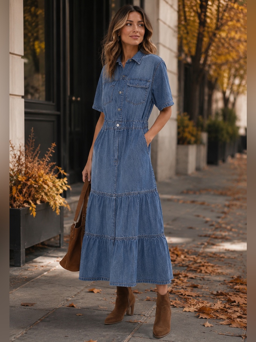 ShopEvelynne Blue Denim Tiered Maxi Dress